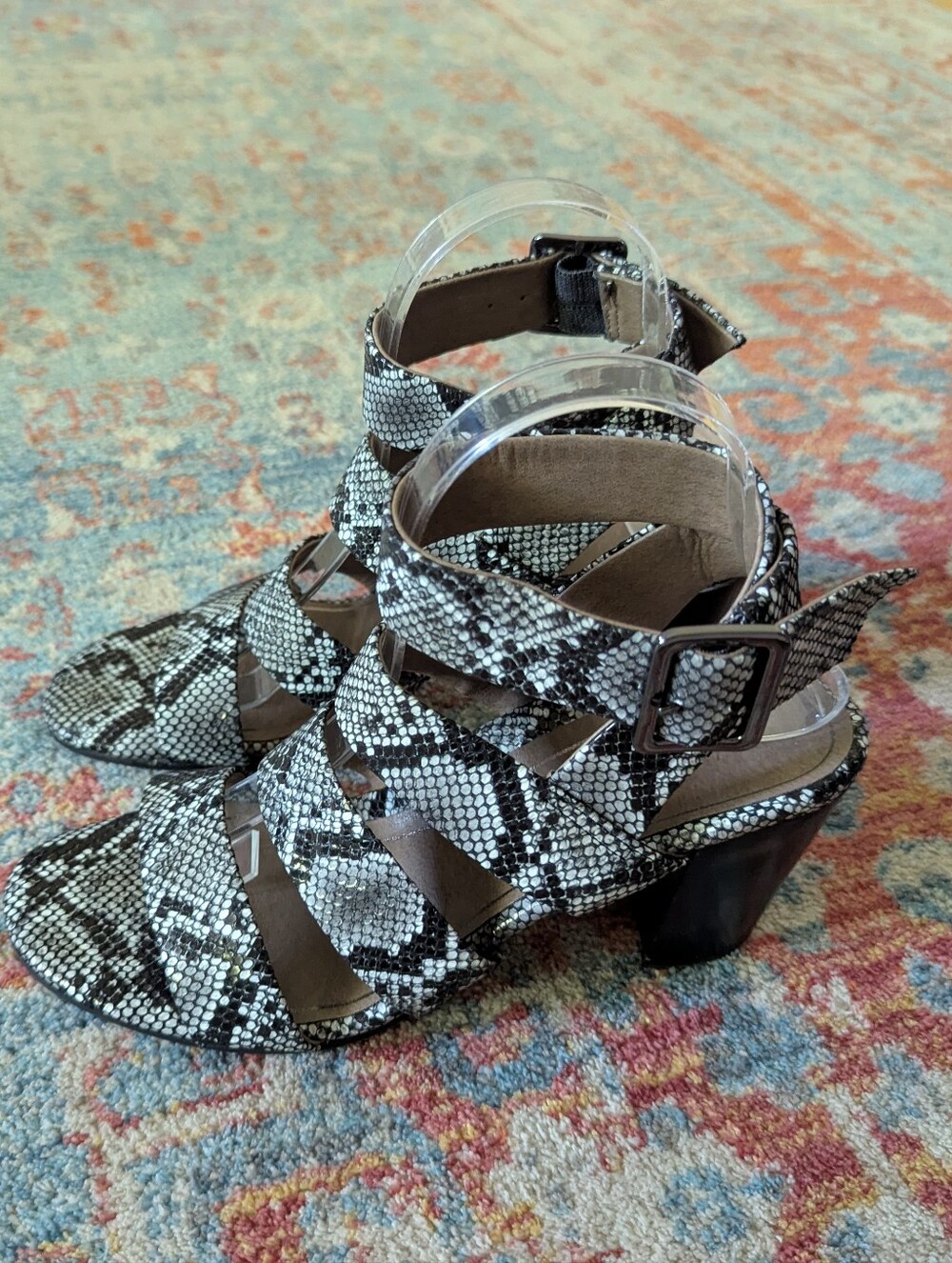 VIONIC BLAIRE SNAKESKIN Women's Size 8 Leather Ankle Strappy Block Heel Shoes